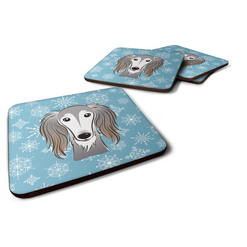 Snowflake Saluki Coasters - Set of 4 Lightweight Foam, Absorbent Drink Coasters BB1663FC