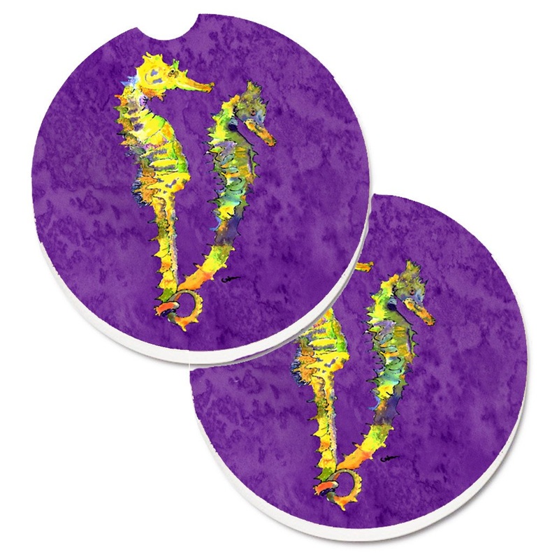 Seahorse Car Coasters  Set of 2 - Absorbent Stone with Fun & Functional Artwork 8661CARC
