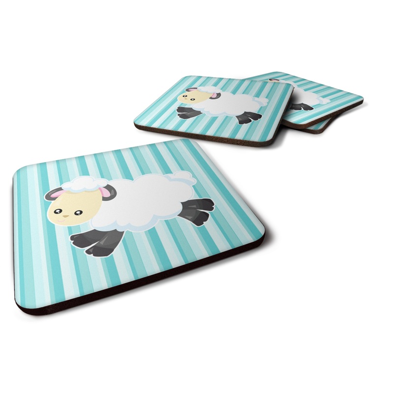 Sheep on Blue Stripes Foam Coaster  BB6873FC