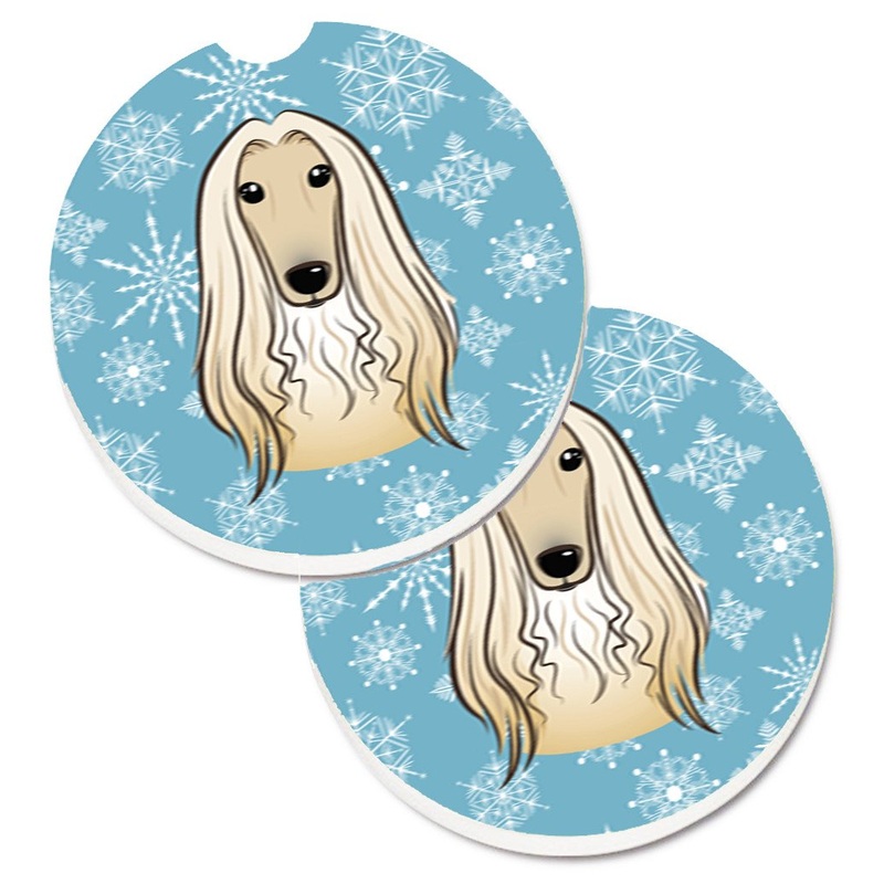 Snowflake Afghan Hound Car Coasters  Set of 2 - Absorbent Stone with Fun & Functional Artwork BB1678CARC