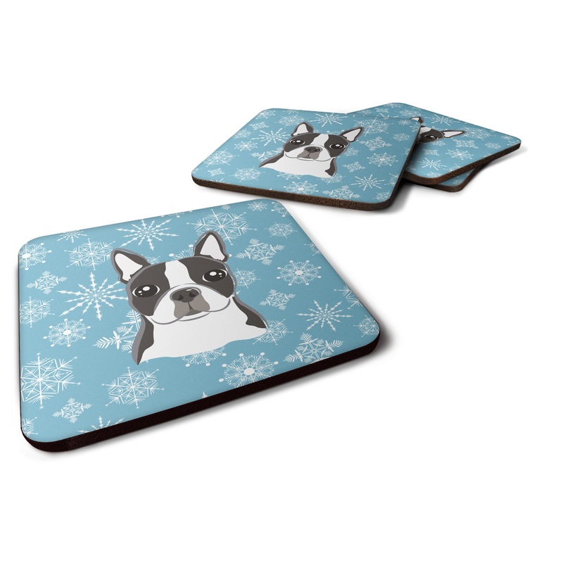 Snowflake Boston Terrier Coasters - Set of 4 Lightweight Foam, Absorbent Drink Coasters BB1637FC