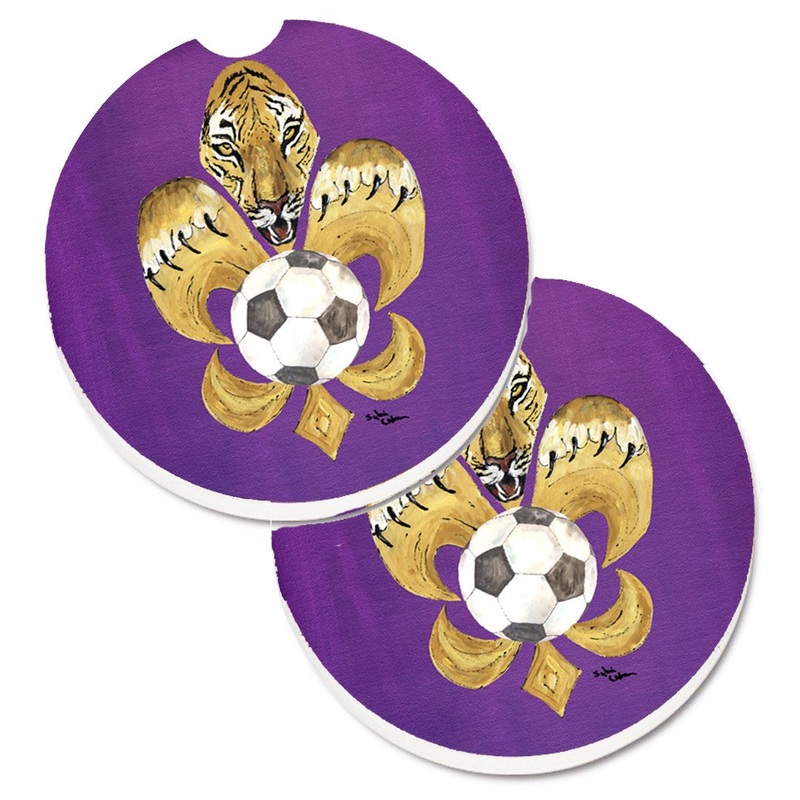 Tiger Fleur de lis Soccer Car Coasters  Set of 2 - Absorbent Stone with Fun & Functional Artwork 8477CARC