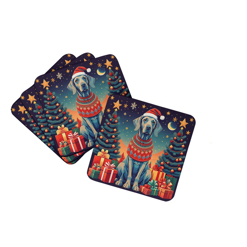 Weimaraner Christmas Coasters - Set of 4 Lightweight Foam, Absorbent Drink Coasters
