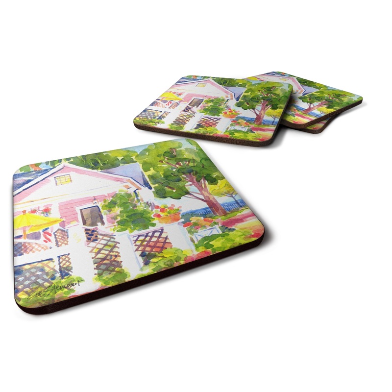 White Cottage at the beach Coasters - Set of 4 Lightweight Foam, Absorbent Drink Coasters