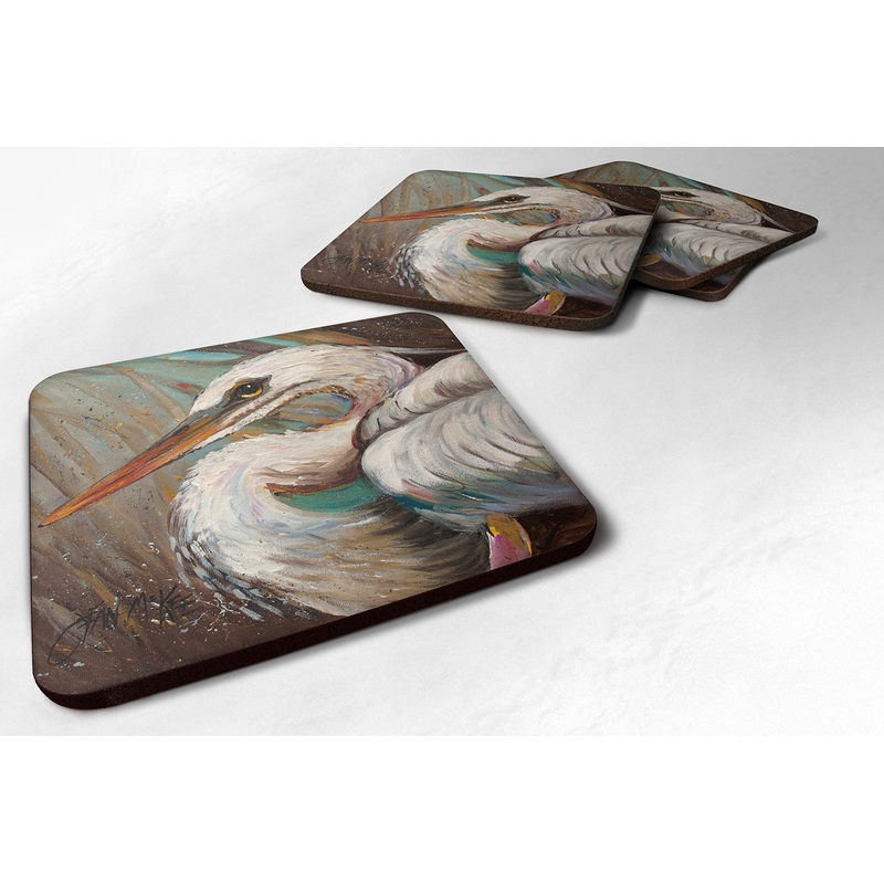 White Egret Coasters - Set of 4 Lightweight Foam, Absorbent Drink Coasters JMK1212FC