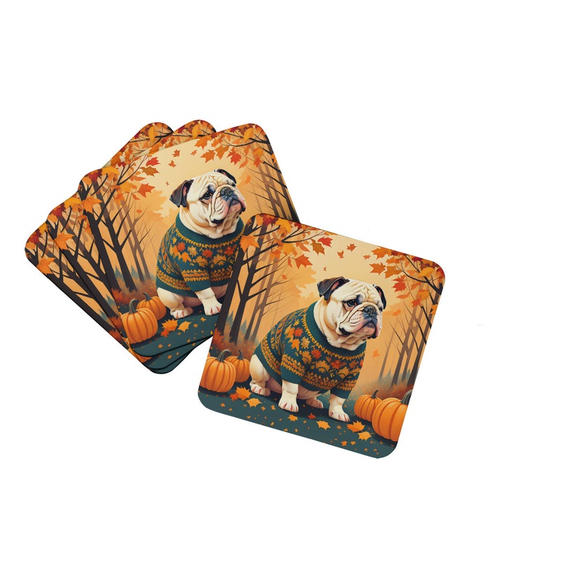 White English Bulldog Fall Foam Coaster