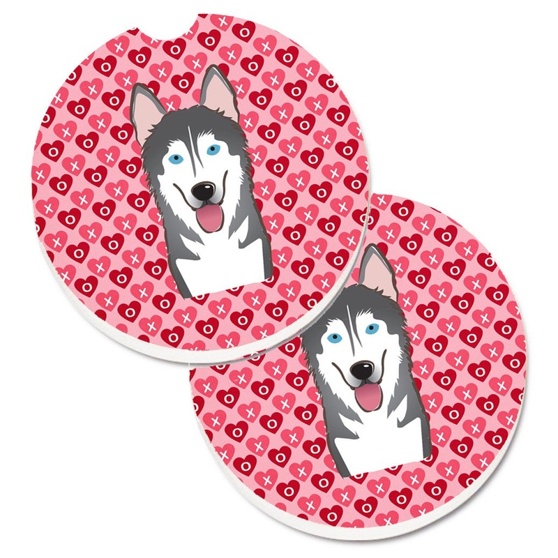 Alaskan Malamute Hearts Car Coasters  Set of 2 - Absorbent Stone with Fun & Functional Artwork BB5288CARC