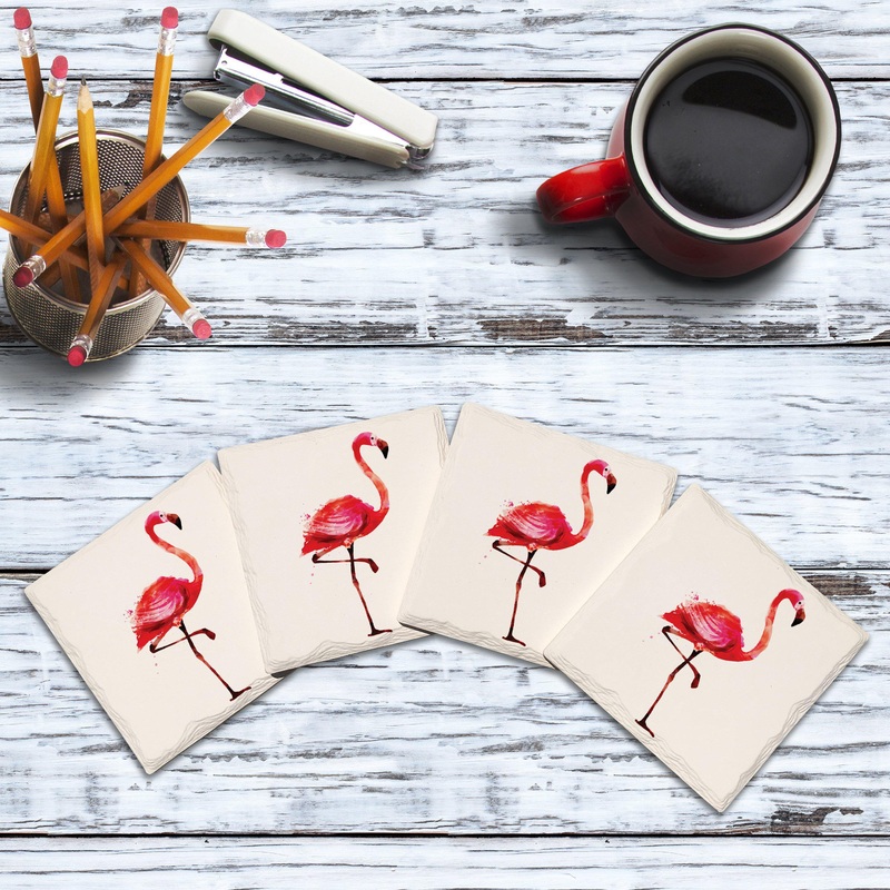 Watercolor Flamingos | Drink Coaster Set