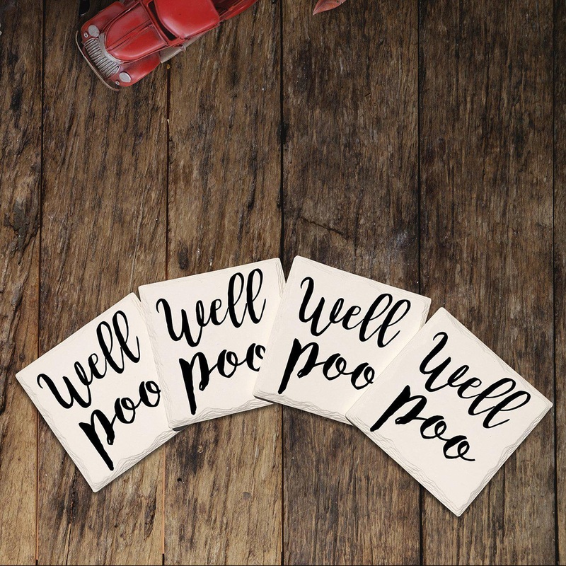 Well Poo | Drink Coaster Set of 4 | Absorbent Ridged Ceramic with Cork Backing