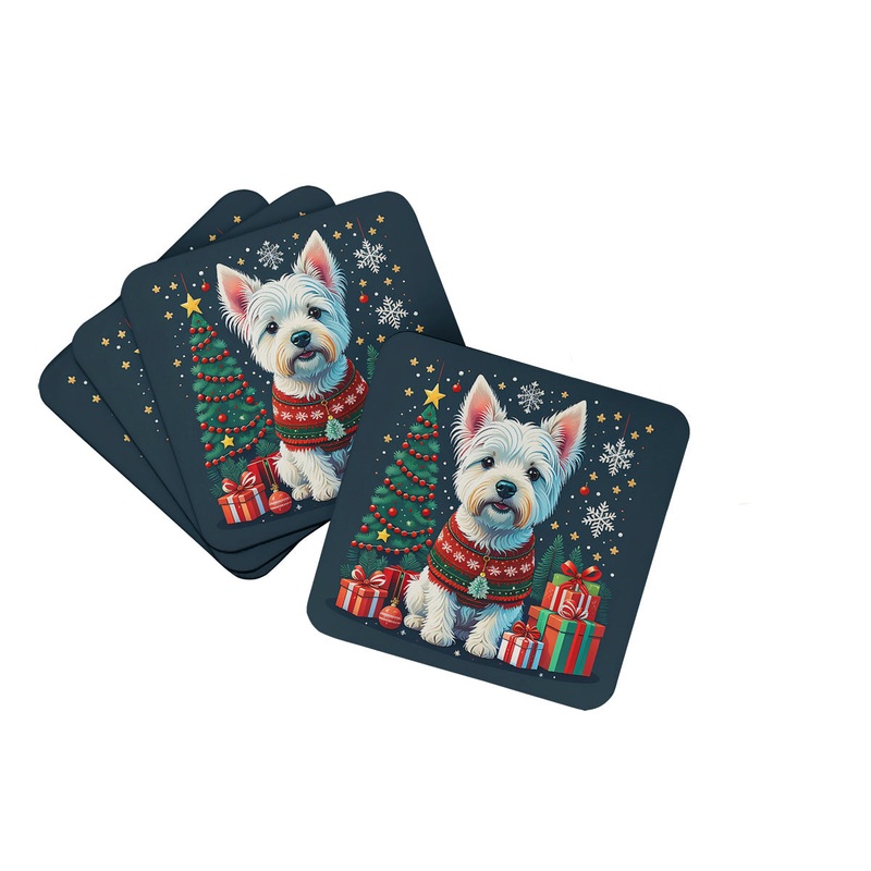 Westie Christmas Coasters - Set of 4 Lightweight Foam, Absorbent Drink Coasters