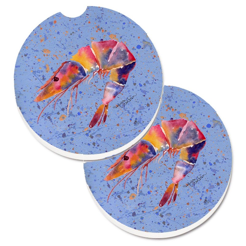 Shrimp Car Coasters  Set of 2 - Absorbent Stone with Fun & Functional Artwork 8455CARC