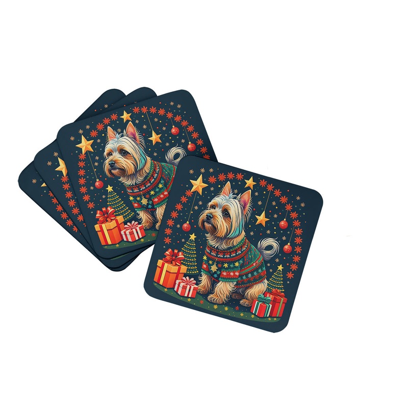 Silky Terrier Christmas Coasters - Set of 4 Lightweight Foam, Absorbent Drink Coasters