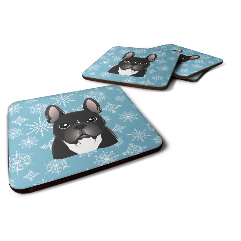 Snowflake French Bulldog Coasters - Set of 4 Lightweight Foam, Absorbent Drink Coasters BB1661FC