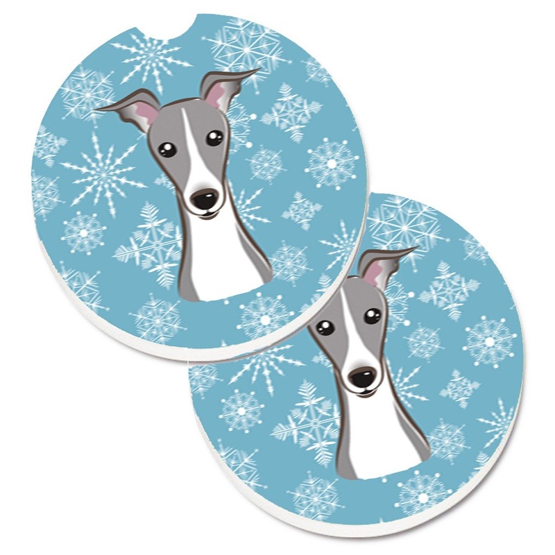Snowflake Italian Greyhound Car Coasters  Set of 2 - Absorbent Stone with Fun & Functional Artwork BB1670CARC