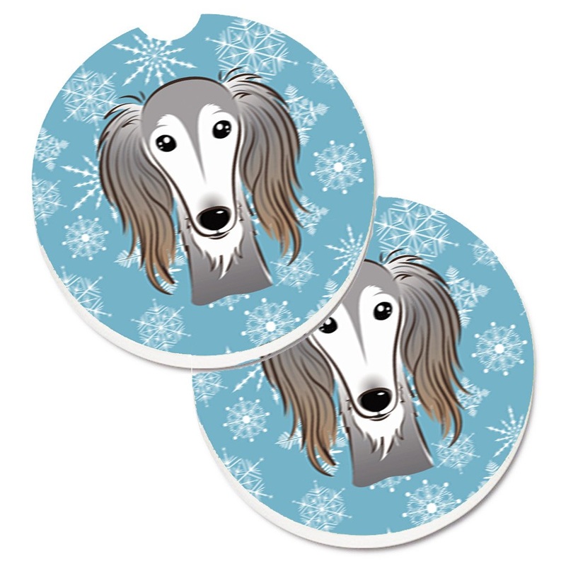 Snowflake Saluki Car Coasters  Set of 2 - Absorbent Stone with Fun & Functional Artwork BB1663CARC