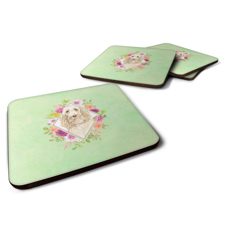 Spinone Italiano Green Flowers Coasters - Set of 4 Lightweight Foam, Absorbent Drink Coasters  CK4369FC
