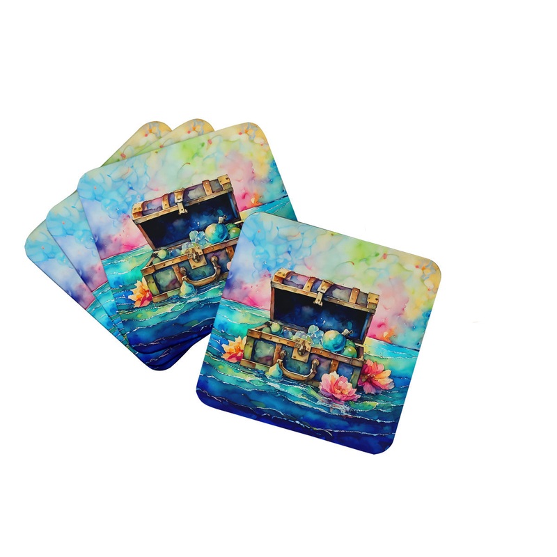 Treasure Chest Coasters - Set of 4 Lightweight Foam, Absorbent Drink Coasters