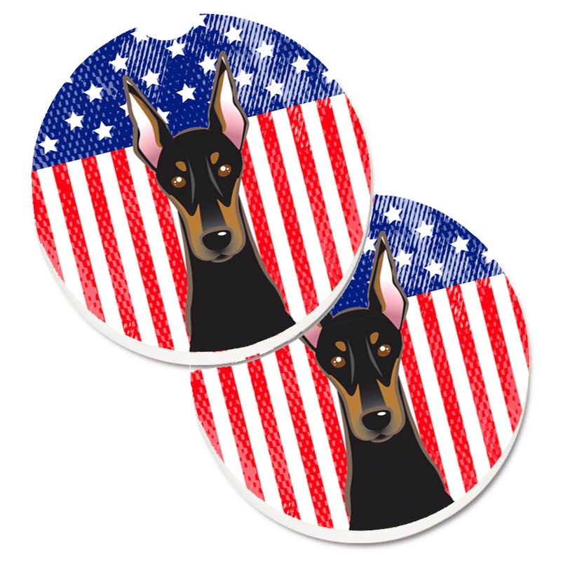 American Flag and Doberman Car Coasters  Set of 2 - Absorbent Stone with Fun & Functional Artwork BB2175CARC