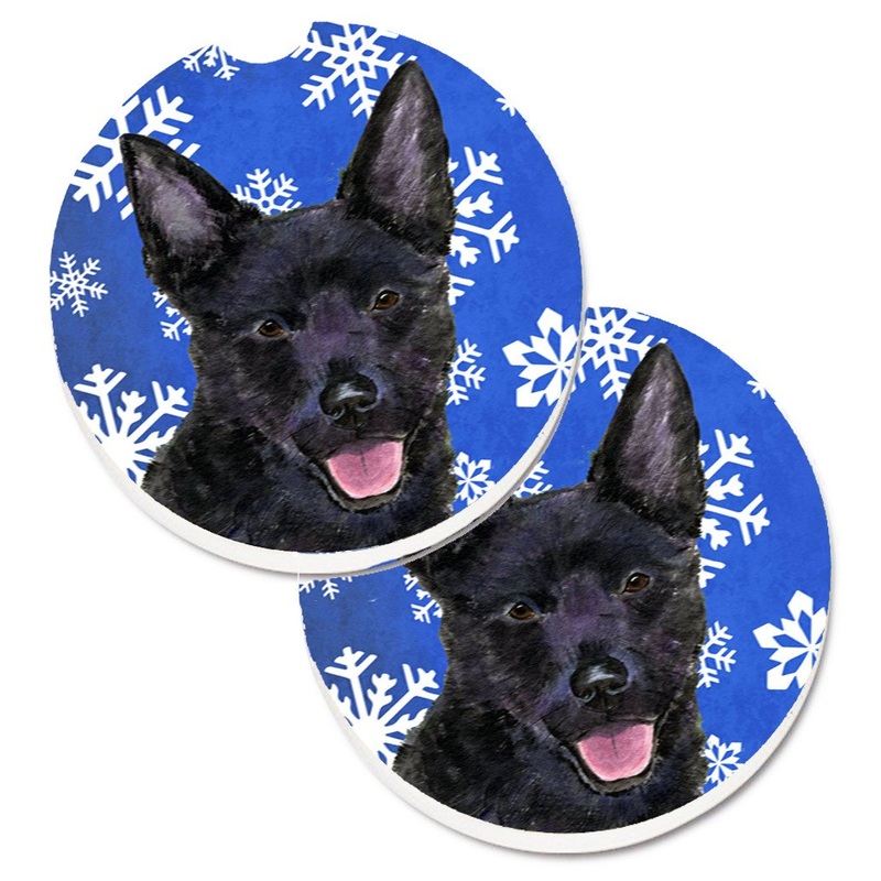 Australian Kelpie Winter Snowflakes Holiday Car Coasters  Set of 2 - Absorbent Stone with Fun & Functional Artwork SS4636CARC
