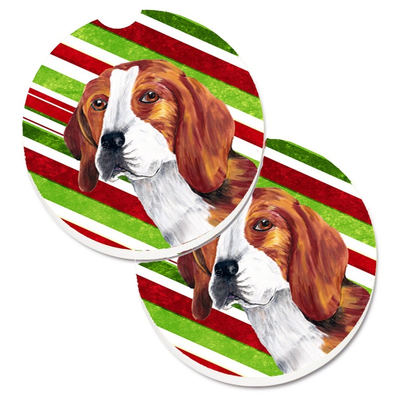 Beagle Candy Cane Holiday Christmas Car Coasters  Set of 2 - Absorbent Stone with Fun & Functional Artwork SC9329CARC