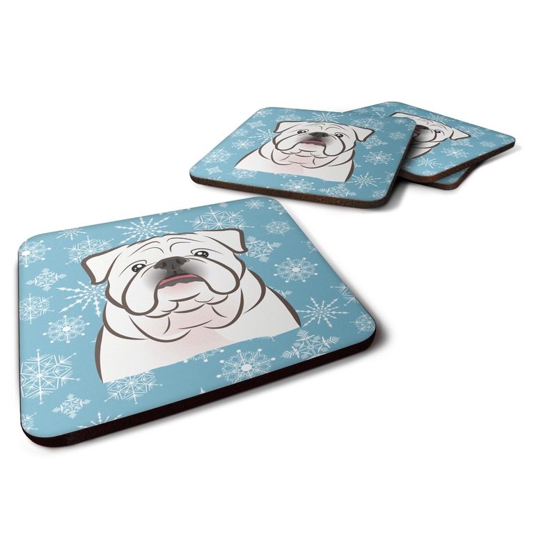 Snowflake White English Bulldog  Coasters - Set of 4 Lightweight Foam, Absorbent Drink Coasters BB1654FC