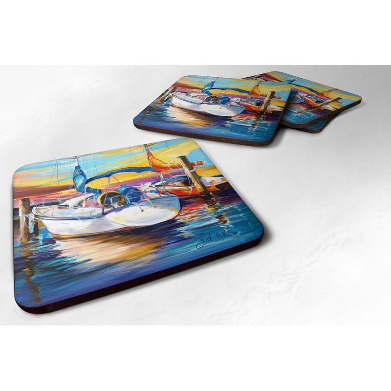 Symmetry again Sailboats Coasters - Set of 4 Lightweight Foam, Absorbent Drink Coasters JMK1243FC
