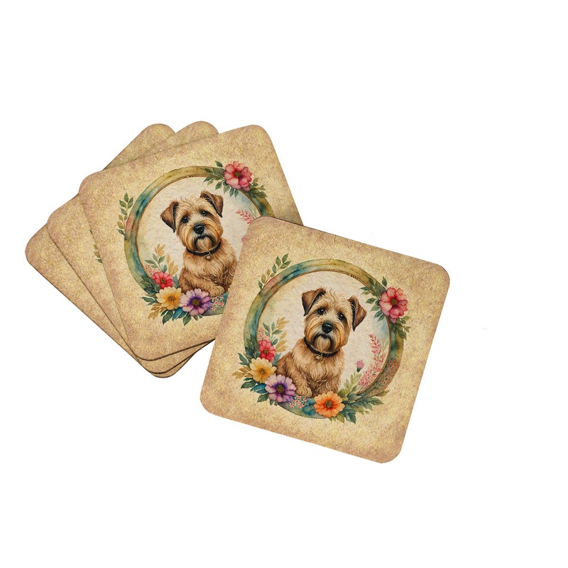 Wheaten Terrier and Flowers Coasters - Set of 4 Lightweight Foam, Absorbent Drink Coasters