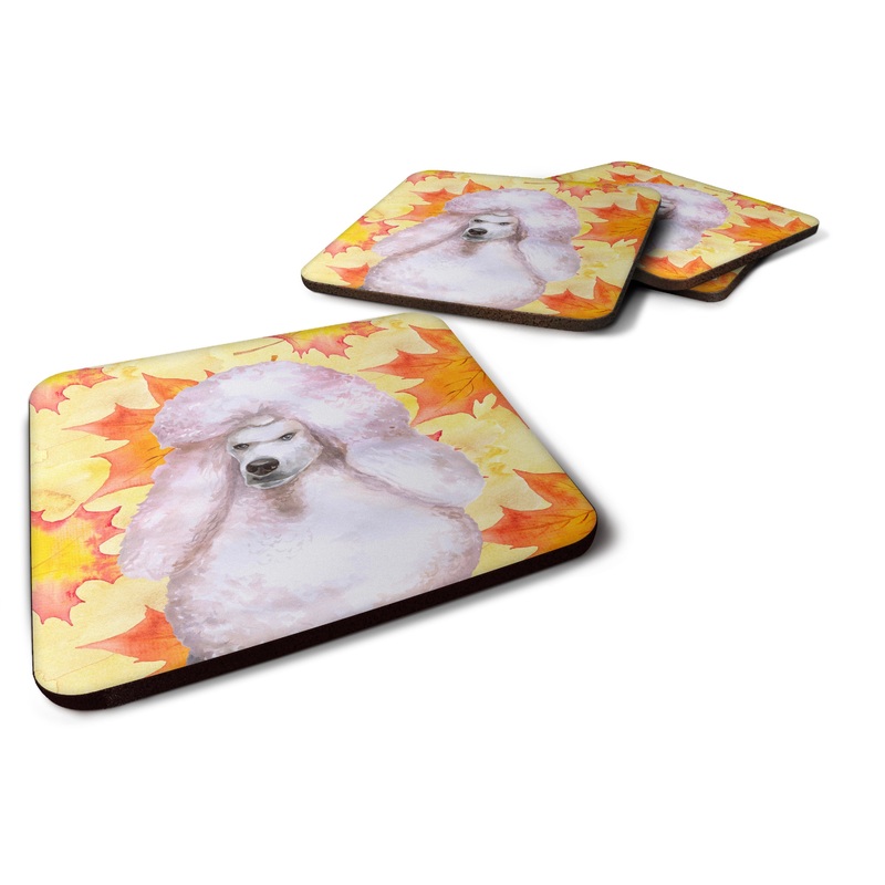 White Standard Poodle Fall Foam Coaster  BB9978FC