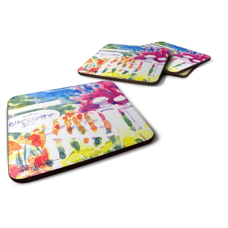 Whitegate Inn fence Houses Coasters - Set of 4 Lightweight Foam, Absorbent Drink Coasters