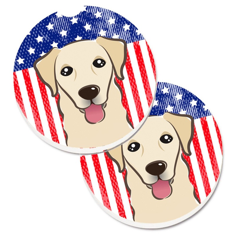American Flag and Golden Retriever Car Coasters  Set of 2 - Absorbent Stone with Fun & Functional Artwork BB2182CARC