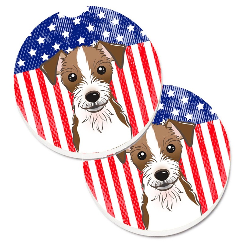 American Flag and Jack Russell Terrier Car Coasters  Set of 2 - Absorbent Stone with Fun & Functional Artwork BB2132CARC