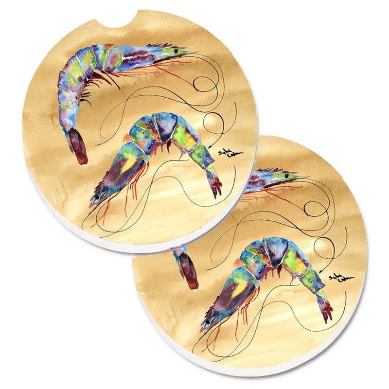Shrimp Car Coasters  Set of 2 - Absorbent Stone with Fun & Functional Artwork 8158CARC