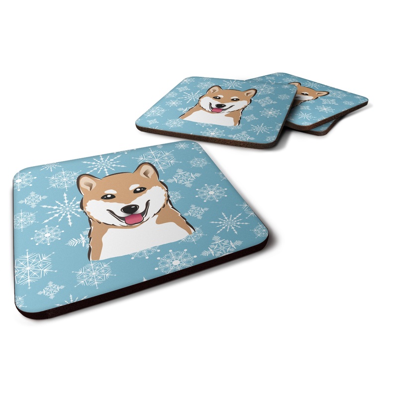 Snowflake Shiba Inu Coasters - Set of 4 Lightweight Foam, Absorbent Drink Coasters BB1659FC
