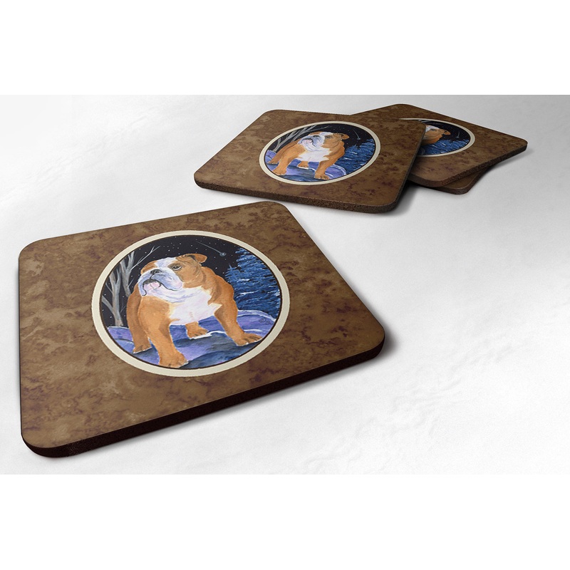 Starry Night English Bulldog Coasters - Set of 4 Lightweight Foam, Absorbent Drink Coasters