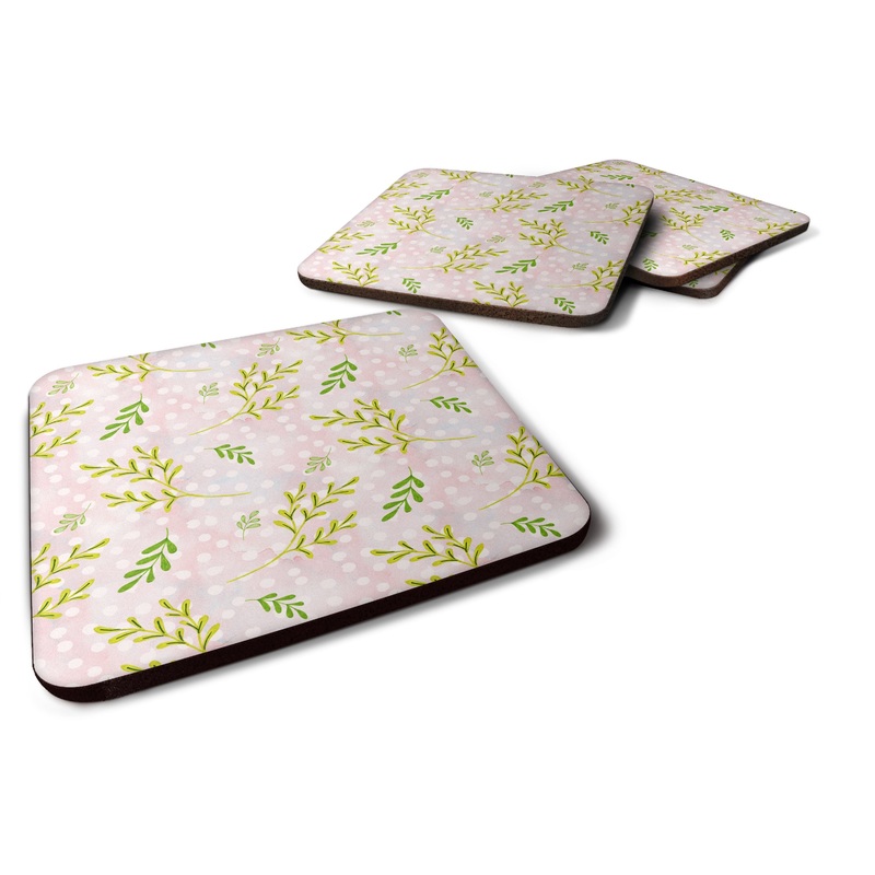 Watercolor Leaves Pink Foam Coaster  BB7480FC