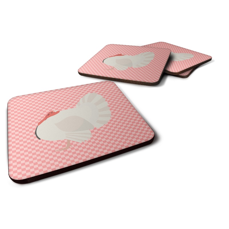 White Holland Turkey Pink Check Foam Coaster  BB7983FC