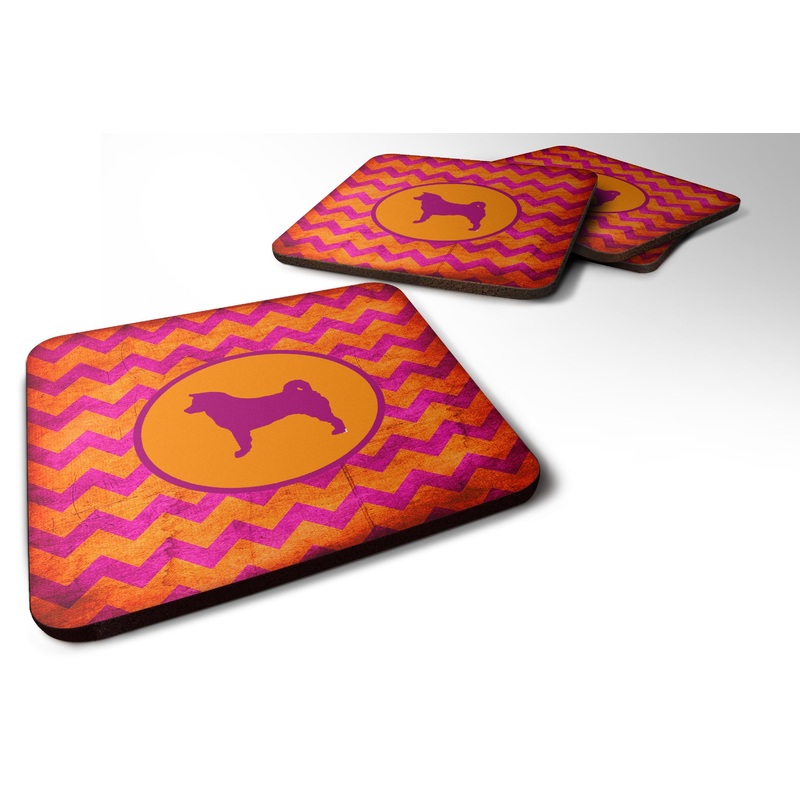 Akita Chevron Pink and Orange Coasters - Set of 4 Lightweight Foam, Absorbent Drink Coasters