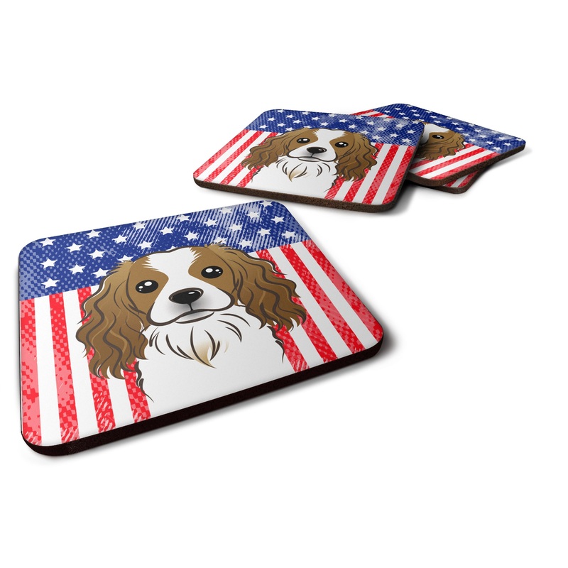American Flag and Cavalier Spaniel Foam Coaster
