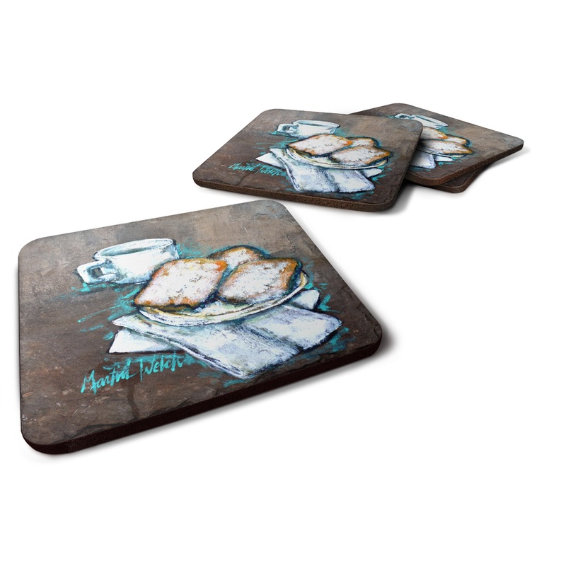 Beignets Piping Hot Coasters - Set of 4 Lightweight Foam, Absorbent Drink Coasters  MW1344FC