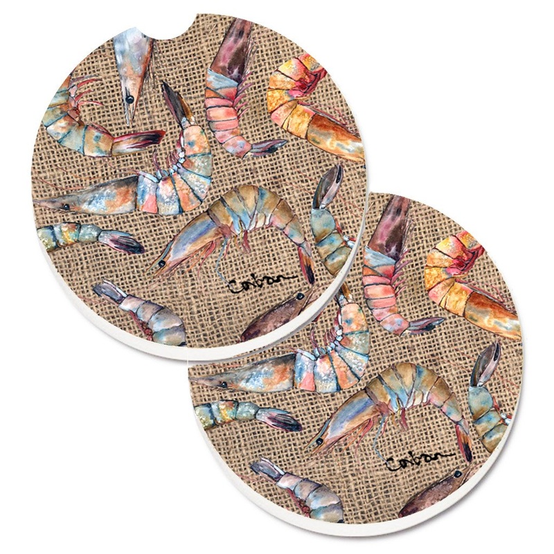 Shrimp Car Coasters  Set of 2 - Absorbent Stone with Fun & Functional Artwork 8738CARC