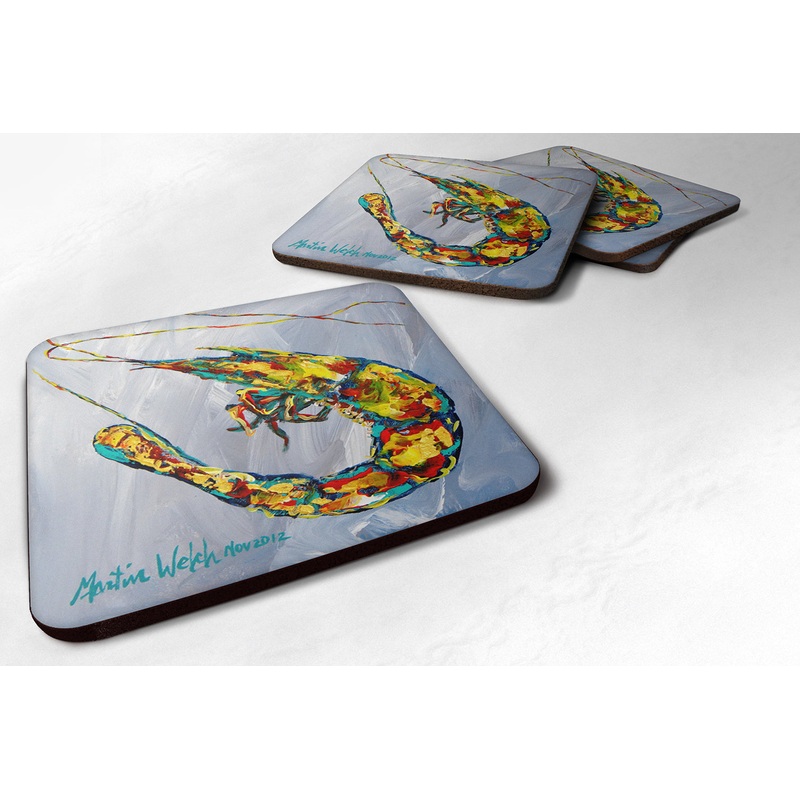 Shrimp Iced Shrimp Coasters - Set of 4 Lightweight Foam, Absorbent Drink Coasters