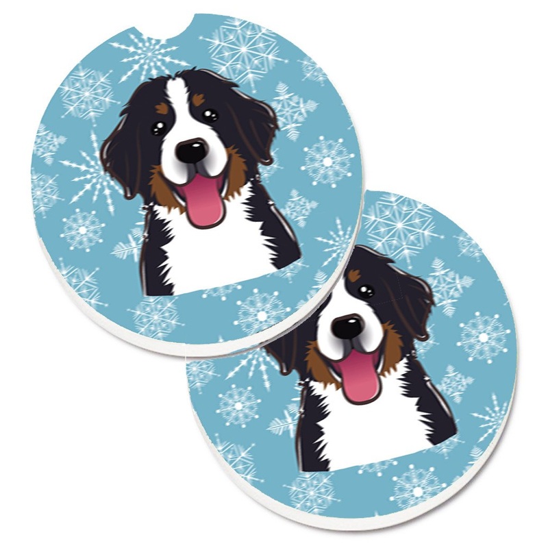 Snowflake Bernese Mountain Dog Car Coasters  Set of 2 - Absorbent Stone with Fun & Functional Artwork BB1671CARC
