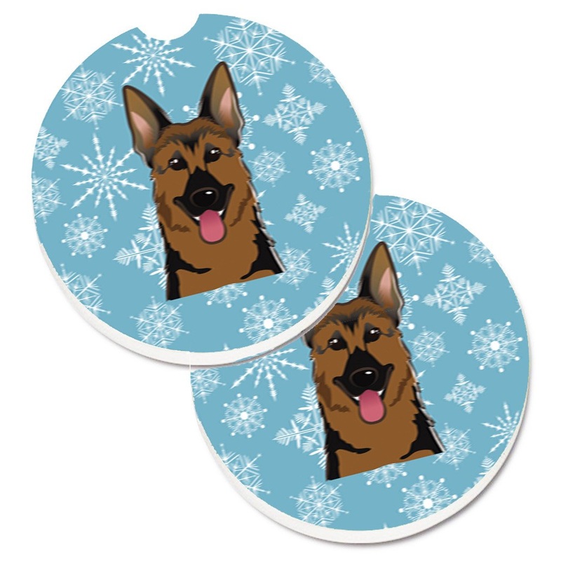 Snowflake German Shepherd Car Coasters  Set of 2 - Absorbent Stone with Fun & Functional Artwork BB1645CARC
