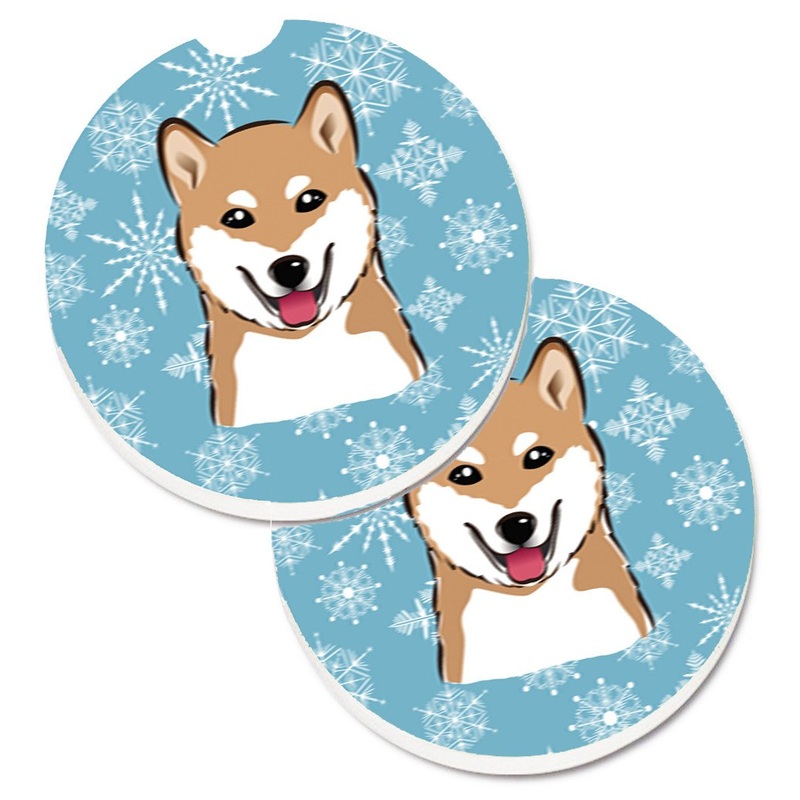 Snowflake Shiba Inu Car Coasters  Set of 2 - Absorbent Stone with Fun & Functional Artwork BB1659CARC