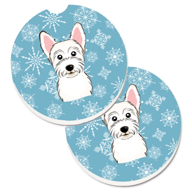 Snowflake Westie Car Coasters  Set of 2 - Absorbent Stone with Fun & Functional Artwork BB1660CARC