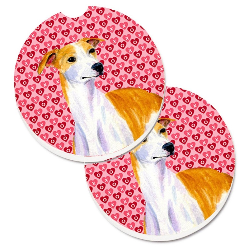 Whippet Hearts Love and Valentine's Day Portrait Car Coasters  Set of 2 - Absorbent Stone with Fun & Functional Artwork LH9148CARC