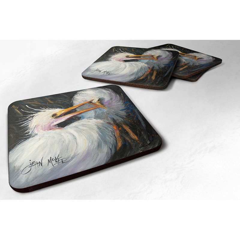 White Egret Coasters - Set of 4 Lightweight Foam, Absorbent Drink Coasters JMK1213FC