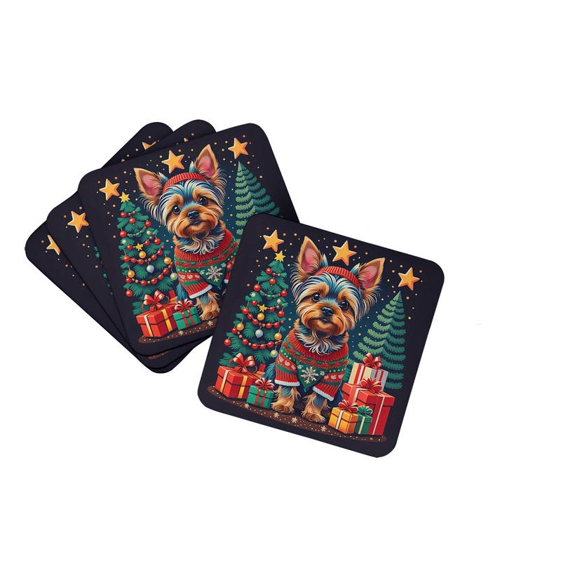 Yorkie Yorkshire Terrier Christmas Coasters - Set of 4 Lightweight Foam, Absorbent Drink Coasters