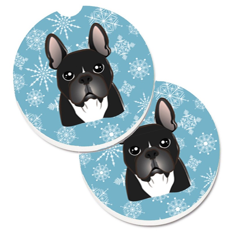Snowflake French Bulldog Car Coasters  Set of 2 - Absorbent Stone with Fun & Functional Artwork BB1661CARC