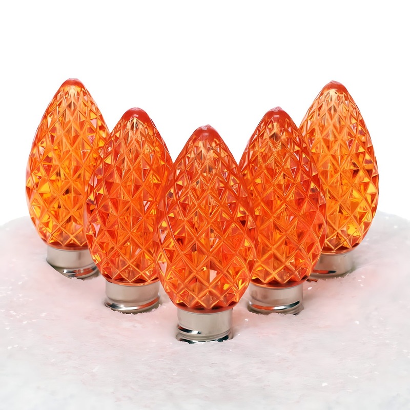 C7 Orange ProCore LED Christmas Light Bulbs, Faceted, Pack of 25